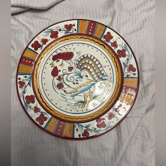 DINE Italian Pottery  By HD Designs 10.5”Dinner Plates Rooster 2 PC Lot - Picture 5 of 5
